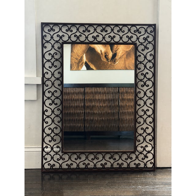 Spanish Revival Mediterranean Wrought Iron Scroll Wall Mirror For Sale - Image 3 of 6