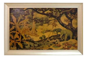 French Artist, Art Deco Jungle Scene, Mixed Media, 1930s