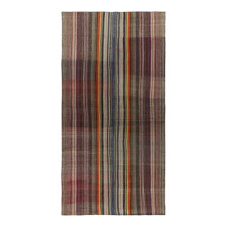 Handwoven Vintage Turkish Kilim Rug in Polychromatic Striped Pattern For Sale