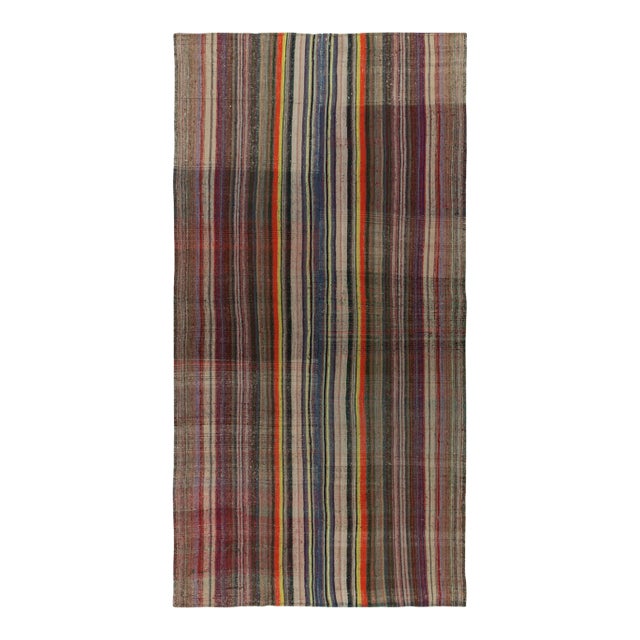 Handwoven Vintage Turkish Kilim Rug in Polychromatic Striped Pattern For Sale