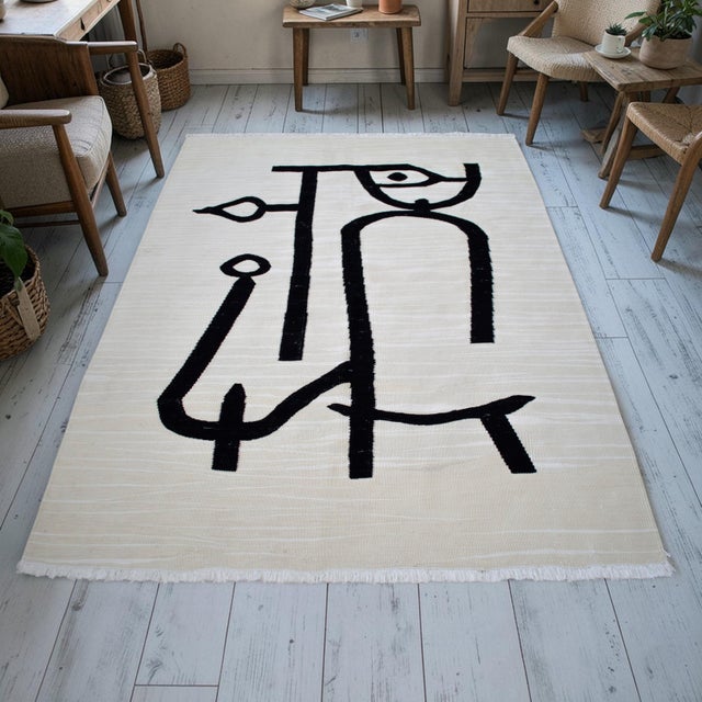 Paul Klee Paul Klee - Lady Apart (Dame Abseits) Inspired Silk Hand Woven Area Wall Rug 4′3″ × 5′9″ For Sale - Image 4 of 16