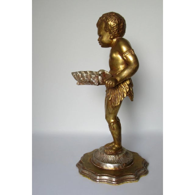 Vintage Hollywood Regency Italian Venetian Carved Gilt Gold & Silver Burnished Figurine, Accent With Carved Grotto Shell For Sale In West Palm - Image 6 of 13