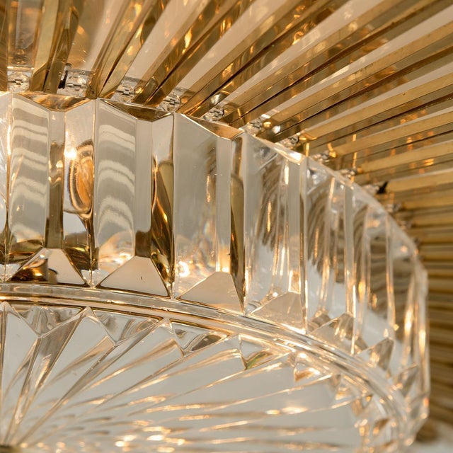 1970s Large Brass and Crystal Flush Mount by Ernst Palme, Germany, 1970s For Sale - Image 5 of 16