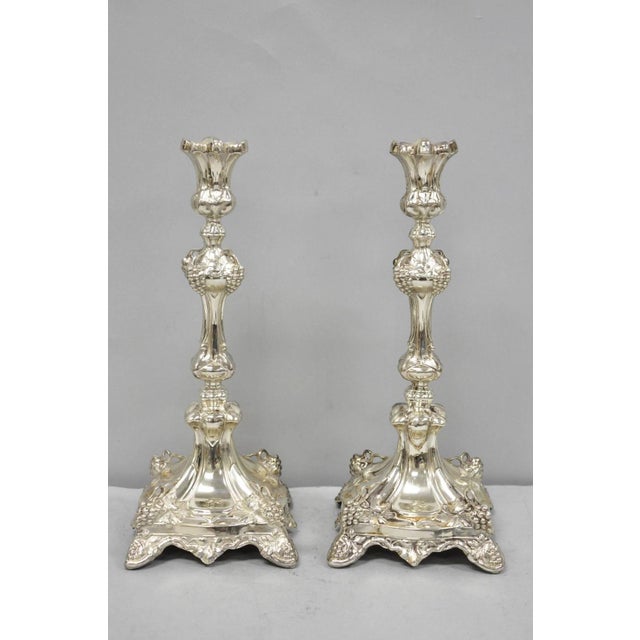 Antique Silver Plated Warsaw Imperial Russia 12" Baroque Style Candlestick Holders - a Pair. Circa Early 20th Century....