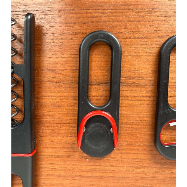 Postmodern Danish Red and Black Bottle Opener and Corkscrew Bar Set by Bjarne Bo for Ideas, Denmark, 1980s, Set of 4 For Sale - Image 11 of 16
