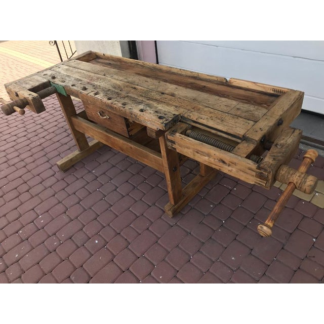 Carpenters Workbench with Drawer and Shelf, 1900s For Sale - Image 13 of 18