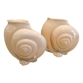 Pink Glass Shell Vases - Set of 2 For Sale