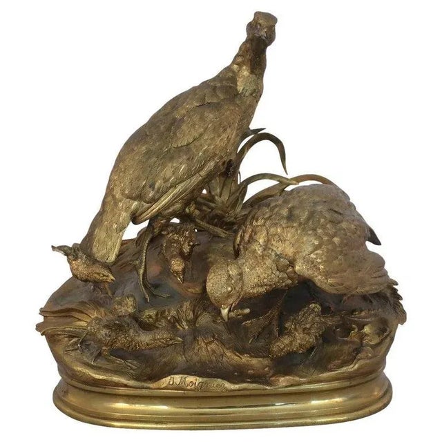 19th Century Polished Bronze Partridge Family Sculpture by Jules Moigniez For Sale - Image 9 of 9