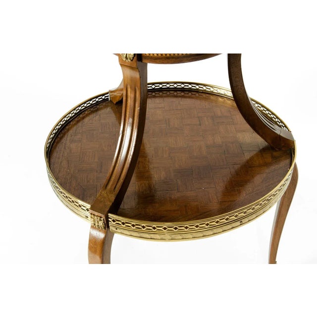 Brown Two-Tier Marble-Top Marquetry Side or End Table For Sale - Image 8 of 12