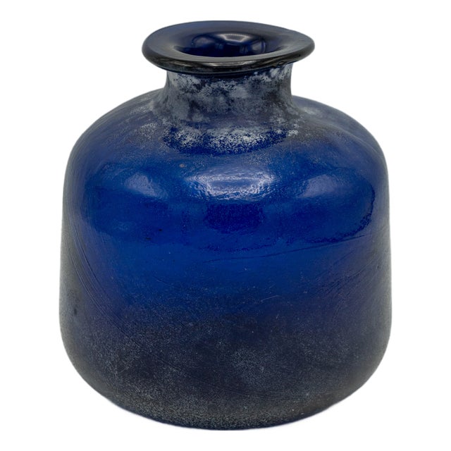Vintage Hand-Blown Cobalt Blue Scavo Murano Glass Vase from Seguso Vetri D'Arte, 1980s For Sale