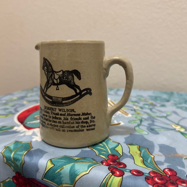 English Vintage English Moira Pottery "Robert Wilson" Rocking Horse Advertising Stoneware Small Pitcher For Sale - Image 3 of 7