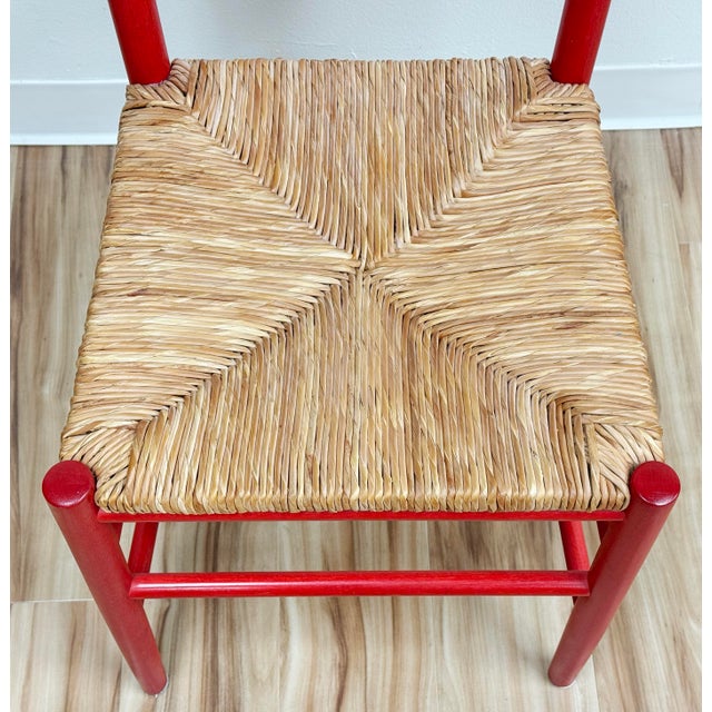 Red Vintage Rush Seat Red Ladderback Dining Chair For Sale - Image 8 of 8