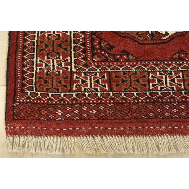 Turkmen Rug 3'3'' X 5' Red Wool Vintage Tribal Hand-Knotted Oriental Carpet For Sale - Image 9 of 12