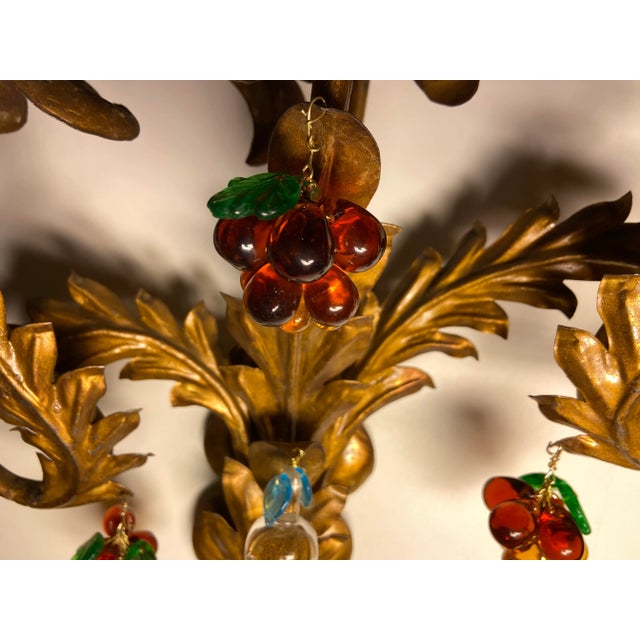 1950s Large Gold Gilded Murano Glass Fruit Sconces, 1950s, Set of 2 For Sale - Image 5 of 8