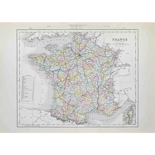 France in Departments Lithograph Map, 1872 For Sale
