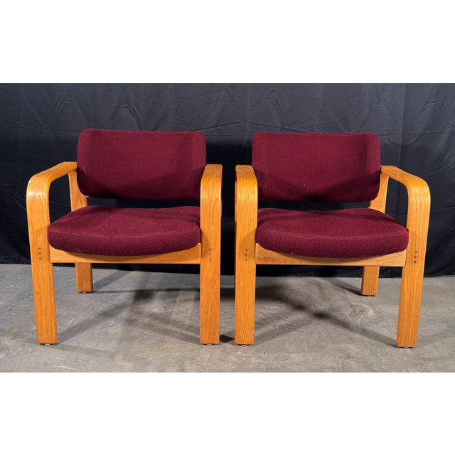 Mid-Century Modern Milo Baughman for Thayer Coggin Bentwood Oak Lounge Chairs, 1980s - A Pair For Sale - Image 3 of 14