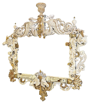 Vintage Italian White and Golden Wood Wall Mirror with Animal Decorations, 1990s