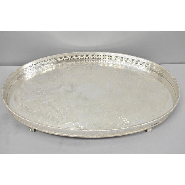 Sheffield Vintage Viners of Sheffield Edwardian Silver Plated Raised Gallery Oval Tray For Sale - Image 4 of 15