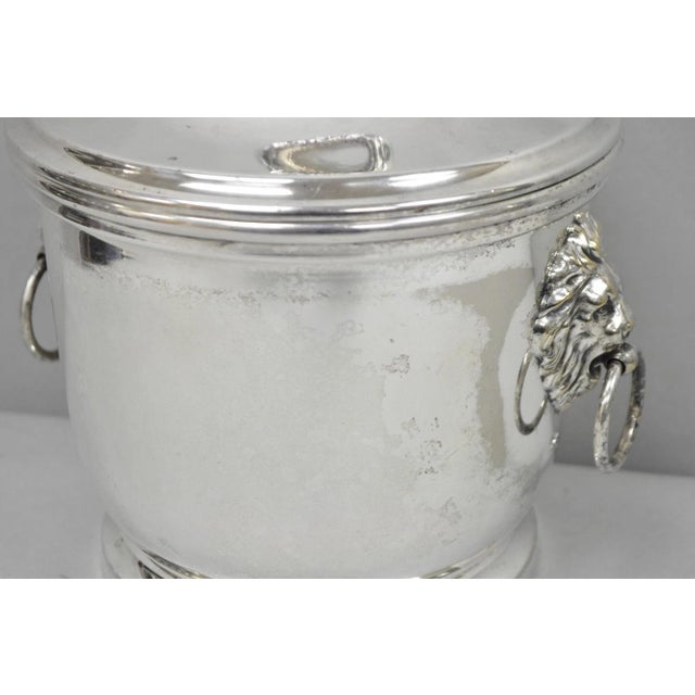 Vintage English Regency Winthrop Silver Plated Lion Handle Covered Ice Bucket For Sale - Image 14 of 18