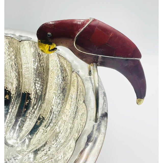 1980s Emilia Castillo Sculptural Parrot Center Bowl in Jasper & Silver-Plate, Mexico For Sale - Image 14 of 18