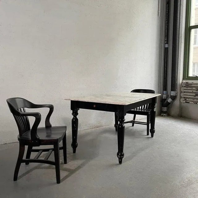 1940s Industrial Marble Top Turned Maple Library Table For Sale - Image 4 of 11