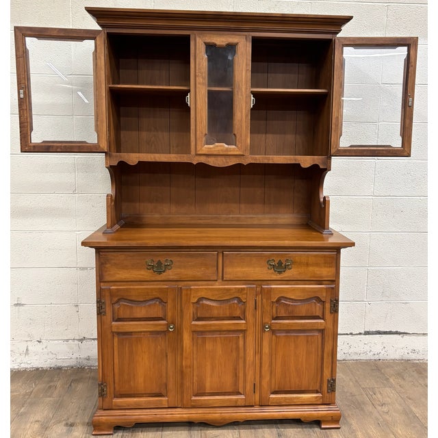 This is a gorgeous vintage Tell City Young Republic Colonial Hard Rock maple china cabinet or buffet with hutch and...