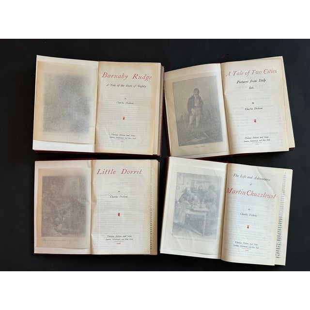 Red Antique Charles Dickens Classic Leather Book Set of 4 For Sale - Image 8 of 11