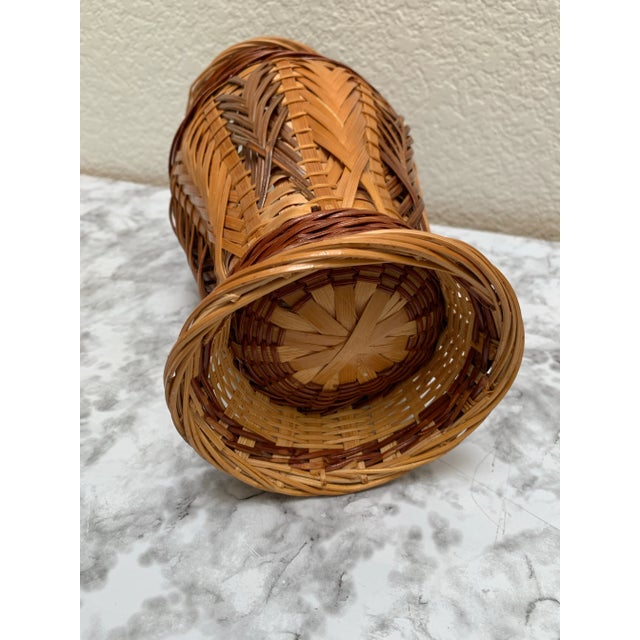 Vintage Braided Wicker Wood Decor Vessel or Vase For Sale In Sacramento - Image 6 of 8