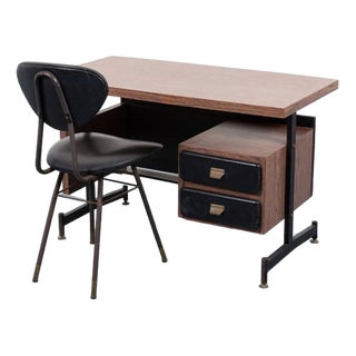 Mid-Century Modern Italian Desk & Chair, 1960s, Set of 2 For Sale