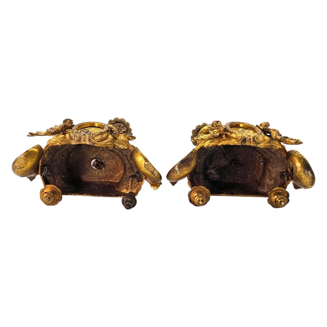 19th C French Gilt Bronze Cherub Putti Candlestick Pair 14" For Sale - Image 18 of 18