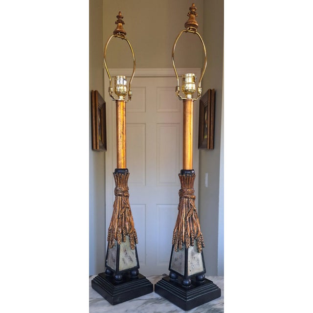 Vintage Sheaf of Wheat Lamps With Shades - a Pair For Sale In Seattle - Image 6 of 11