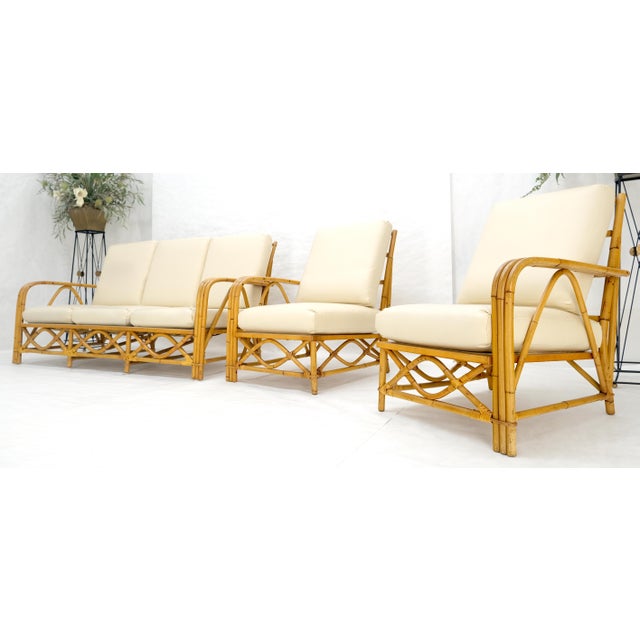 Ficks Reed Mid Century 3 Pieces Rattan Bamboo Sofa Chairs Set c1960s MINT For Sale - Image 16 of 18