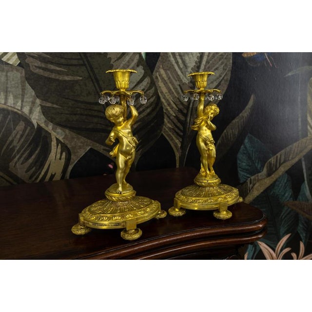 Late 19th Century French Neoclassical Style Bronze Cherub Candleholders, Set of 2 For Sale - Image 3 of 18