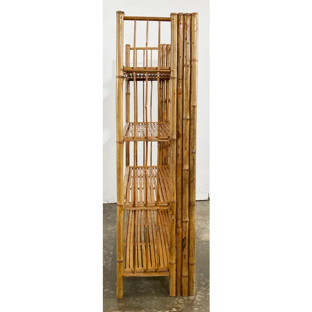 Vintage Collapsible Four Tier Scorched Bamboo Bookshelf For Sale - Image 4 of 9