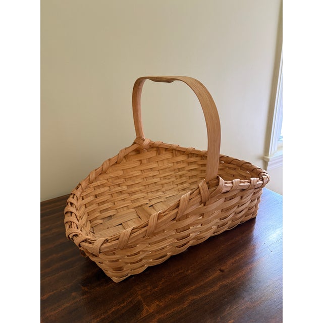 Farmhouse Vintage Split Oak Gathering Basket With Warm Patina For Sale - Image 3 of 9