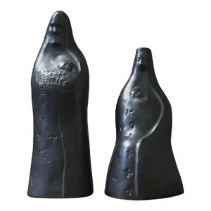 Pair of Vintage Modernist Black Figurative Sculptures by Margot Kempe (German, 1898-1981), Signed (Ca. 1950)