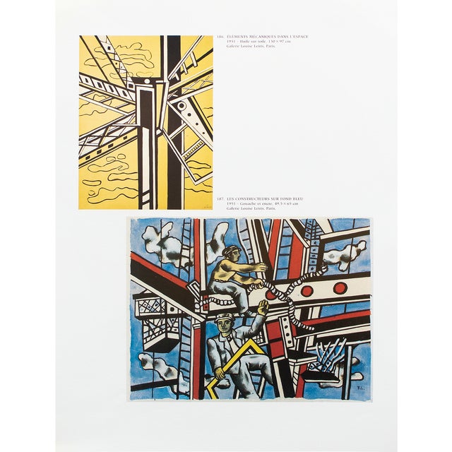 1990 After F. Leger "Builders on a Blue Background" and "Mechanical Elements in Space", Full-Color Parisian Print For Sale