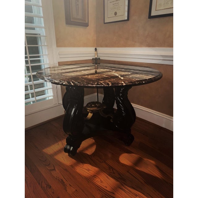 Traditional Bernhardt Marble Top Center/Foyer Table – 48" Round – Carved Designer Base For Sale - Image 3 of 10