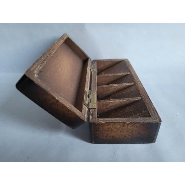 Brown Mottahedeh Italian Pastoral Wooden Hinged Divided Postage Stamp Box For Sale - Image 8 of 12