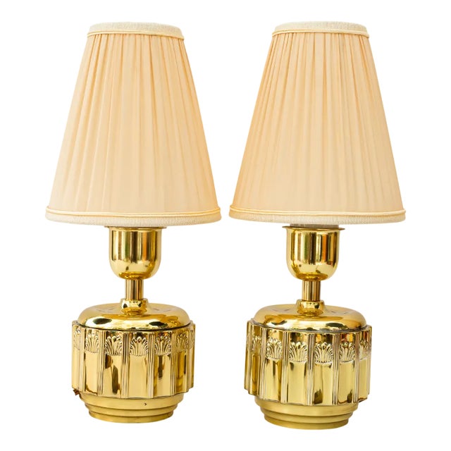 Art Deco Table Lamps with Fabric Shades, Vienna, Austria, 1920s, Set of 2 For Sale