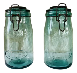 Vintage French Turquoise Glass Jars from Solidex, 1940s, Set of 2