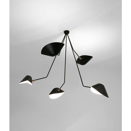 Modern Black Five Curved Fixed Arms Spider Ceiling Lamp from Serge Mouille For Sale - Image 4 of 12