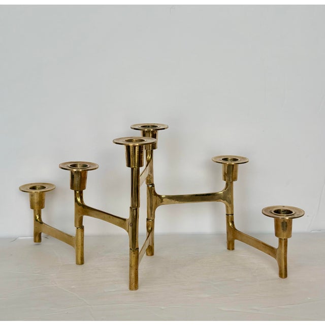 Metal 1960s Mid-Century Modern Articulated Brass Six Candle Holder For Sale - Image 7 of 8