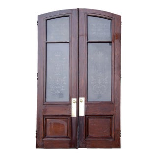 Entry Doors Antique Vestibule Arched Top With Cut and Frosted Glass Panels For Sale