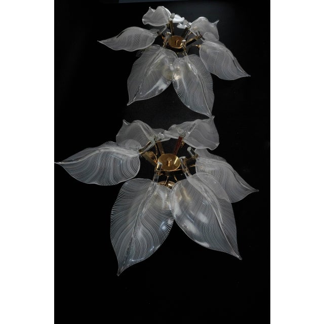 Mid-Century Modern Large Murano Glass Leaf Flush Mounts from Franco Luce, 1970s, Set of 2 For Sale - Image 3 of 18