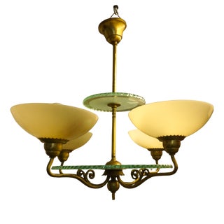 Swedish Grace Brass Chandelier with Glass Discs by Harald Notini for Böhlmarks Sweden, 1930s For Sale