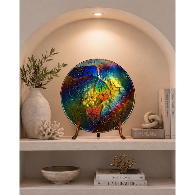 Contemporary Large 17.5” Hawaiian Art Glass Decorative Charger Bowl With Display Stand For Sale - Image 3 of 6
