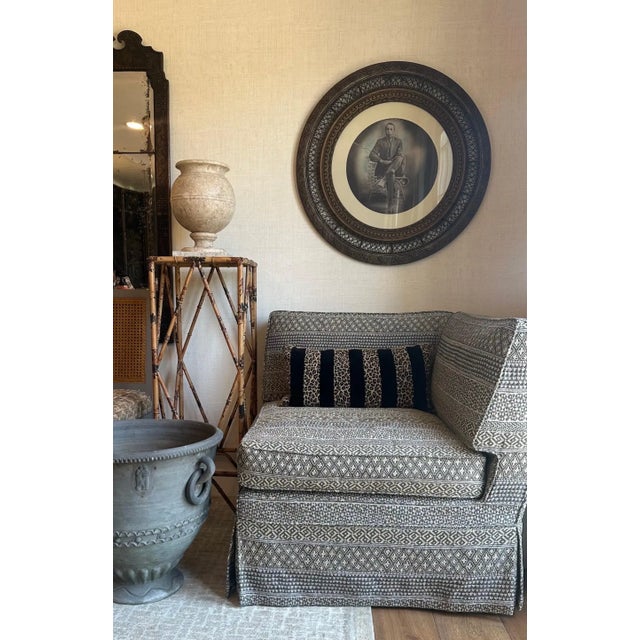 Rare pair of French Chinoiserie-style pedestal stands with slender hand-forged metal frames, hand-painted mimicking the...