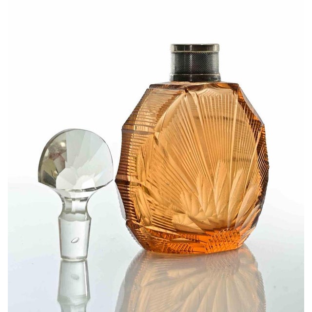 Art Deco European Glass Bottle with Sterling Silver Neck, 1930s For Sale - Image 3 of 6