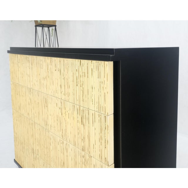 Black Lacquer 4 Drawers "Linen Fold" Fronts Bachelor Chests Dressers - A Pair For Sale - Image 11 of 12